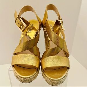 Michael Kors- Gold Leather Wedge Espadrilles, 8